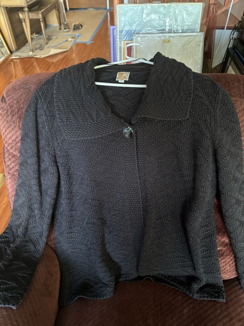 Macy's JP black cotton sweater with wide lapels